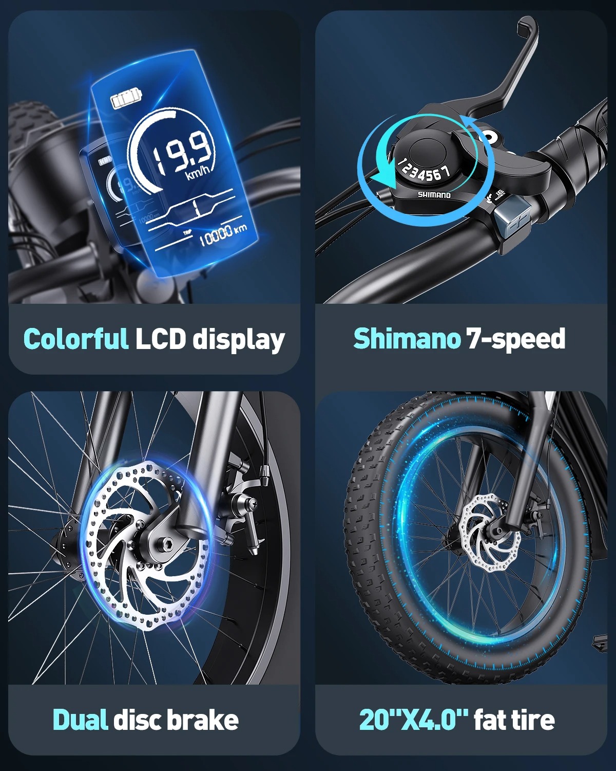 Electric Bike for Adults 3000W 1500W 32MPH 48V 23AH Max 75Miles Electric Motorcycle 20" Fat Tire Dirt Bike Shamano 7-Speed EBike - Image 3