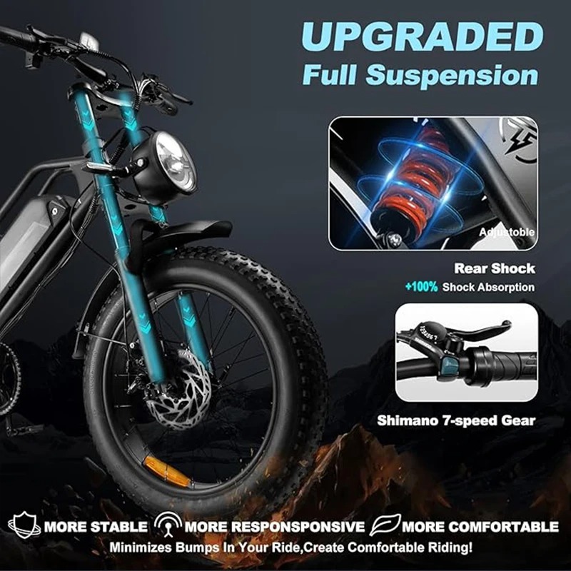 1000W 28mph 24 mile range 48V15ah detachable battery single push mechanical disc brake 20 inch mountain off-road adult electric - Image 2