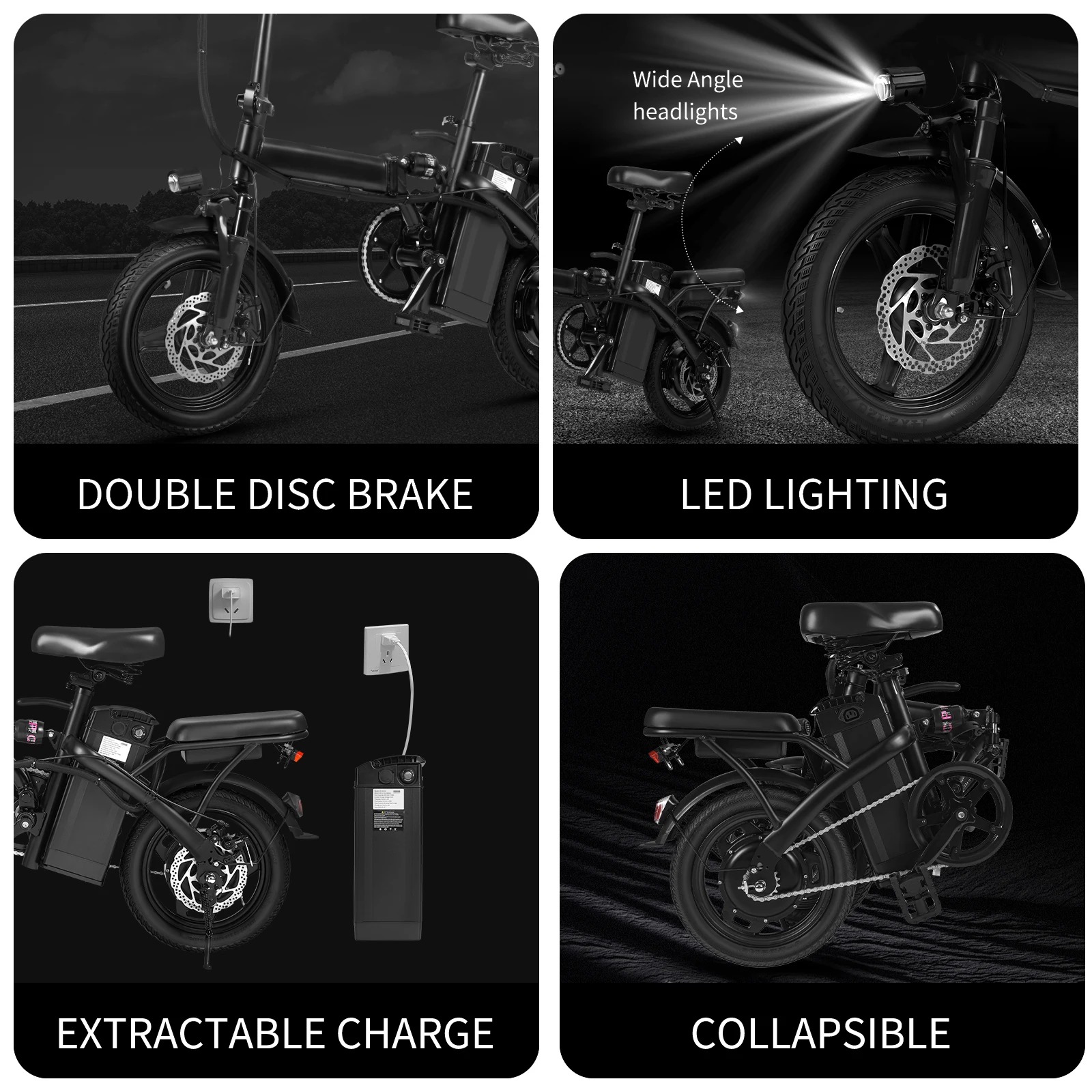 400W dual disc brake adult foldable electric bicycle with seat and basket 14 inches 48V 10.4Ah 22 mile range 20MPH - Image 2